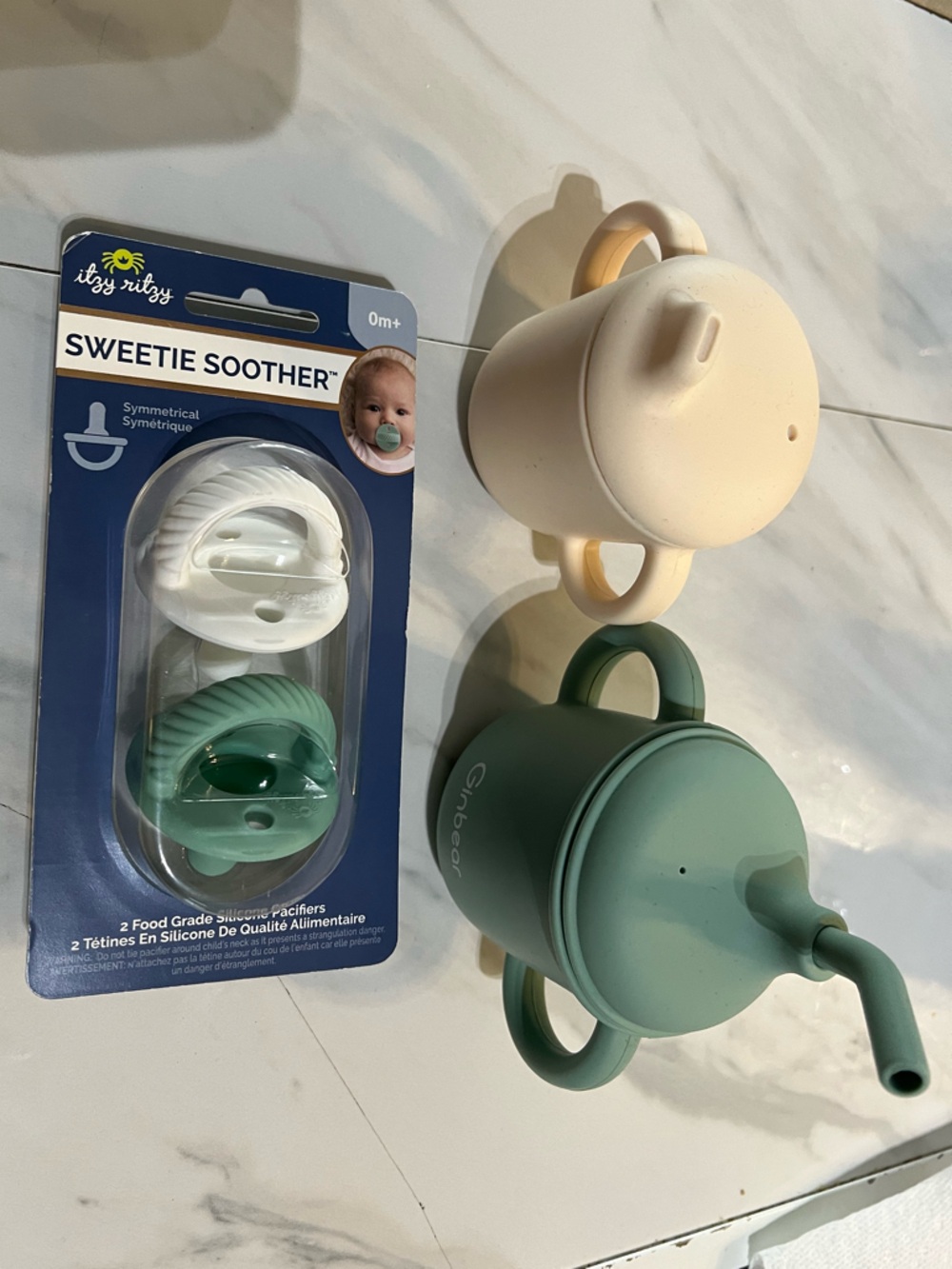 Itzy Ritzy Pacifiers and Sippy Cups Set NWOT